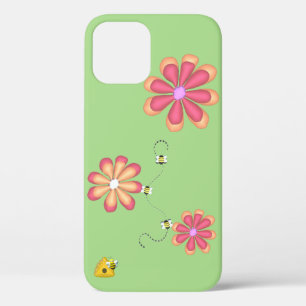 Funda Para iPhone 12 Flores de colores vivos dibujadas a mano abejas en