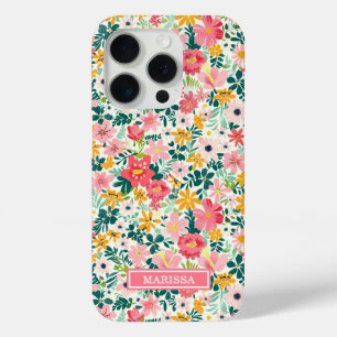Funda Para iPhone 15 Pro Flores de Coral Ditsy Monogramadas