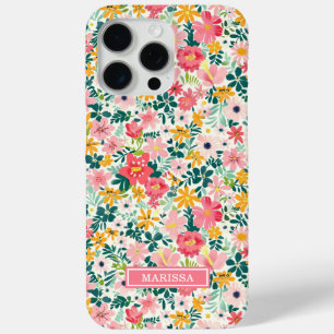 Funda Para iPhone 15 Pro Max Flores de Coral Ditsy Monogramadas