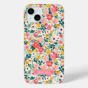 Funda Para iPhone 15 Mini Flores de Coral Ditsy Monogramadas