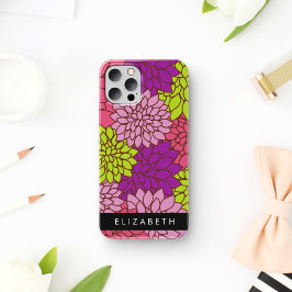 Funda Para iPhone 12 Pro Flores de Dahlia, flores coloridas, tu nombre