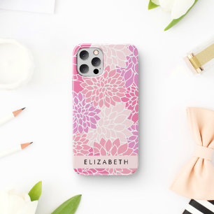 Funda Para iPhone 12 Pro Flores De Dahlia Rosa, Patrón De Flores, Tu Nombre