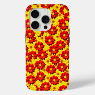 Funda Para iPhone 15 Pro Flores de dalia rojas y amarillas