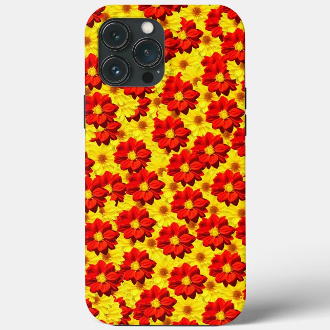 Funda De Case-Mate Para iPhone Flores de dalia rojas y amarillas (Reverso )