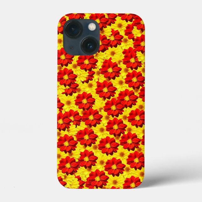 Funda De Case-Mate Para iPhone Flores de dalia rojas y amarillas (Reverso )