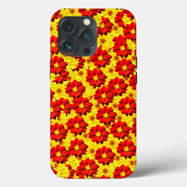 Funda De Case-Mate Para iPhone Flores de dalia rojas y amarillas (Reverso )