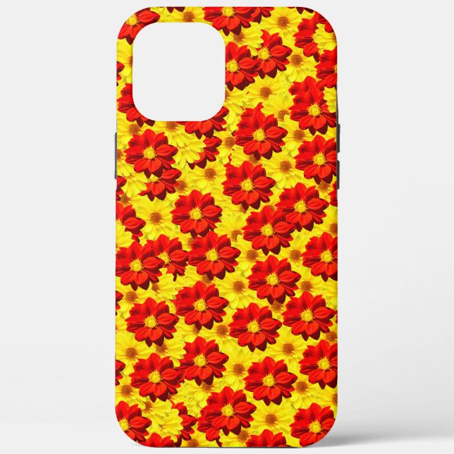 Funda De Case-Mate Para iPhone Flores de dalia rojas y amarillas (Reverso )