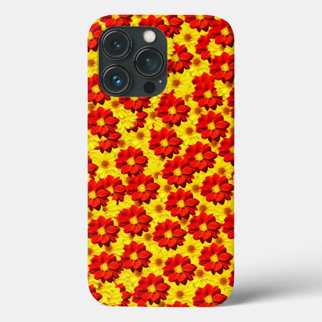 Funda De Case-Mate Para iPhone Flores de dalia rojas y amarillas (Reverso )