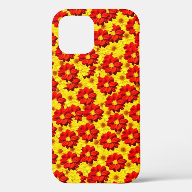 Funda De Case-Mate Para iPhone Flores de dalia rojas y amarillas (Reverso )
