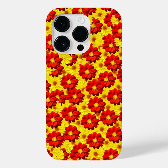 Funda De Case-Mate Para iPhone Flores de dalia rojas y amarillas (Reverso )