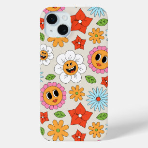 Funda Para iPhone 15 Mini Flores de dibujos animados retro caprichosas felic