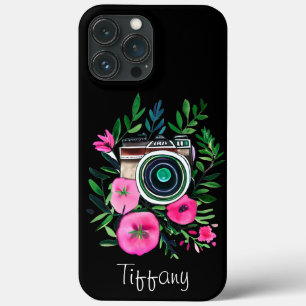 Funda Para iPhone 13 Pro Max Flores de época y cámara retro personalizada