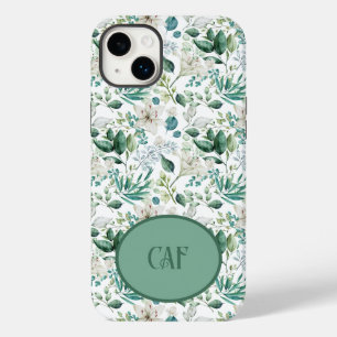 Funda Para iPhone 14 Plus De Case-Mate Flores de Flor Blanca con Verde Eucalipto Monogram