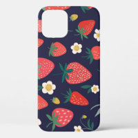 Flores de fresa y frutas: patrón decorativo