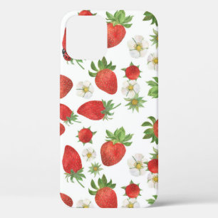 Funda Para iPhone 12 Flores de fresas: acuarela de arte sin foco
