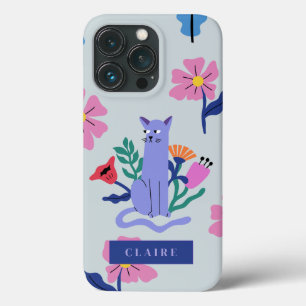 Funda Para iPhone 13 Pro Flores de gato y matisse azul personalizable ruso