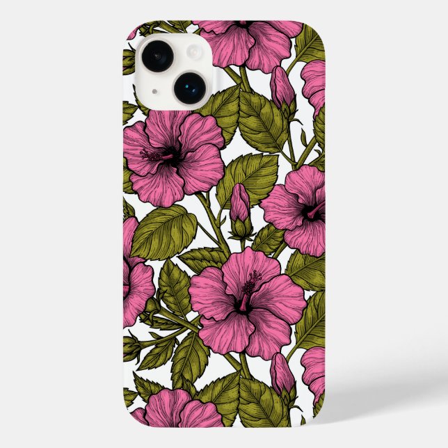 Funda De Case-Mate Para iPhone Flores de hibiscos rosas (Reverso )