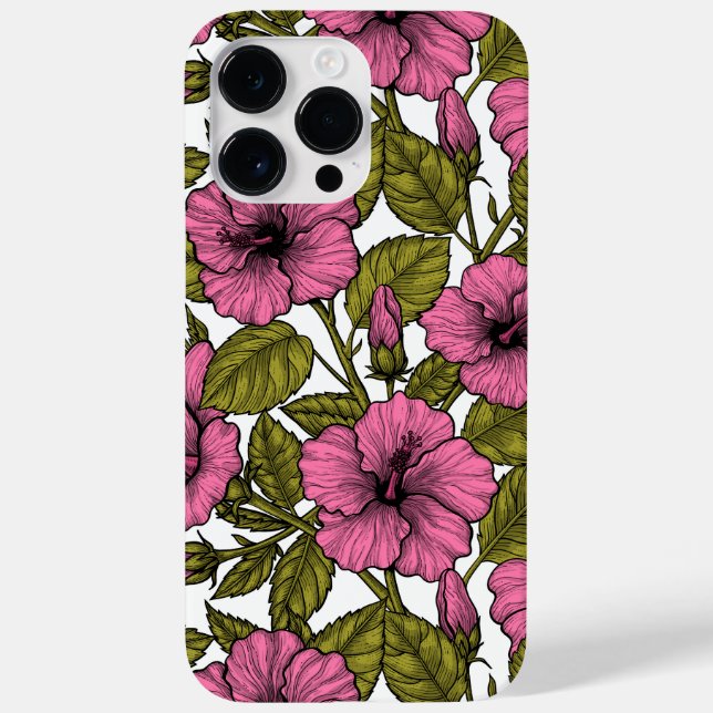 Funda De Case-Mate Para iPhone Flores de hibiscos rosas (Reverso)