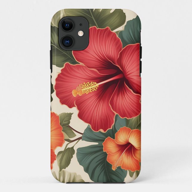 Funda De Case-Mate Para iPhone Flores de Hibiscus Tropical Retro (Reverso)