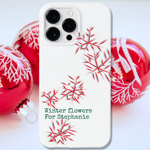 Funda Para iPhone 14 Pro Max De Case-Mate Flores de invierno tipografía festiva blanca roja
