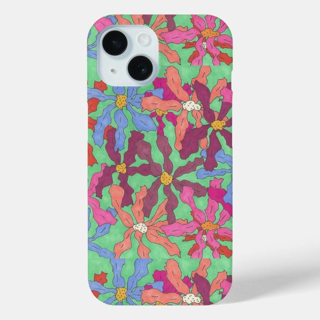 Funda De Case-Mate Para iPhone Flores de jardín animadas (Reverso )