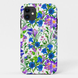 Funda Para iPhone 11 Flores de jardín de color azul y púrpura