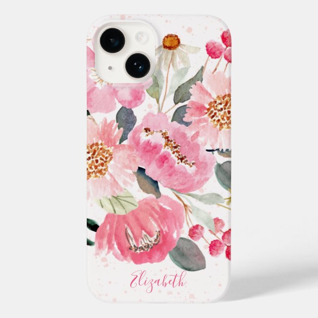 Funda De Case-Mate Para iPhone Flores de jardín rosado acuarela (Reverso )