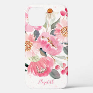 Funda Para iPhone 12 Flores de jardín rosado acuarela