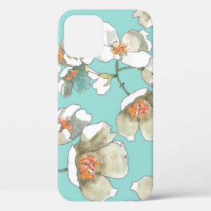 Funda Para iPhone 12 Flores de jazmín: color de agua turquesa claro