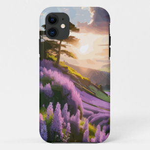 Funda Para iPhone 11 Flores de Lilac florecen en las colinas al atardec