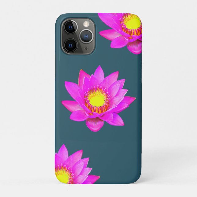 Funda De Case-Mate Para iPhone Flores de Loto Rosadas Magenta sobre Azul (Reverso)