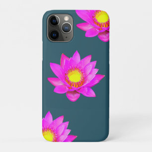 Funda Para iPhone 11 Pro Flores de Lotus rosa magenta sobre azul