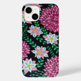 Funda Para iPhone 14 De Case-Mate Flores de magenta sobre fondo negro