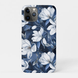 Funda Para iPhone 11 Pro Flores de magnolia blanca, fondo azul