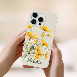 Funda Para iPhone 15 Pro Max Flores de manantial amarilla de color agua elegant