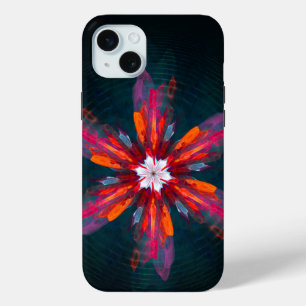 Funda Para iPhone 15 Mini Flores de Mandala Floral Naranja Rojo Azul Abstrac