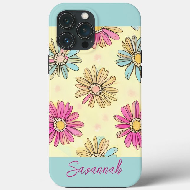 Funda De Case-Mate Para iPhone Flores de margarita azul Pastel (Reverso )
