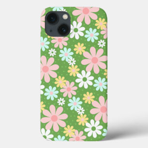 Funda Para iPhone 13 Flores de margarita retro pastel con polkadots
