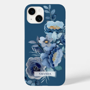 Funda Para iPhone 14 De Case-Mate Flores de marina   Nombre personalizado azul