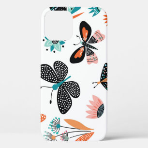 Funda Para iPhone 12 Flores de mariposas: Colección de manos dibujadas