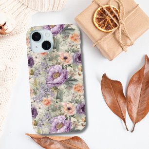 Funda Para iPhone 13 Flores de melocotón púrpura Floral Vintage Shabby 