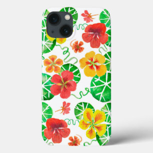 Funda Para iPhone 13 Flores de Nasturtium al aguarela dibujadas a mano