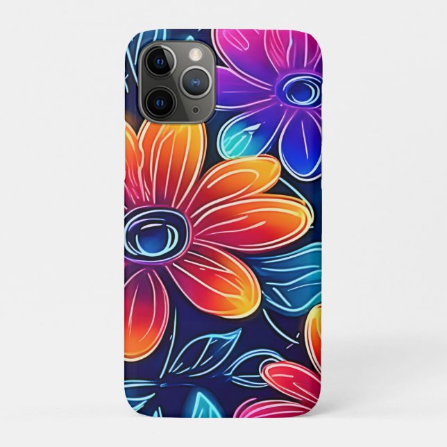 Funda De Case-Mate Para iPhone Flores de neón florecen (Reverso)