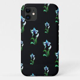 Funda Para iPhone 11 Flores de neón verde azul sobre negro