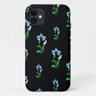 Funda Para iPhone 11 Flores de neón verde azul sobre negro