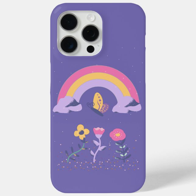 Funda De Case-Mate Para iPhone Flores de nubes de mariposa arco iris (Reverso )
