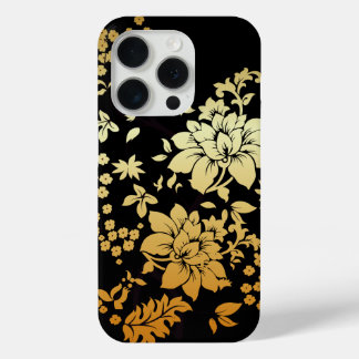 Funda Para iPhone 15 Pro Flores de oro orientales sobre negro