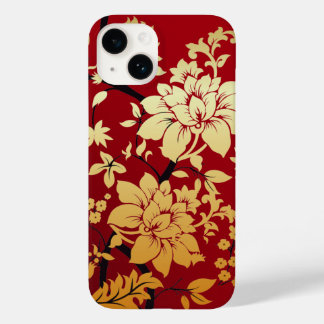 Funda Para iPhone 14 De Case-Mate Flores de oro orientales sobre rojo