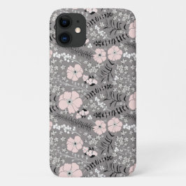 Funda Para iPhone 11 Flores de patrón blanco rosa gris dulce
