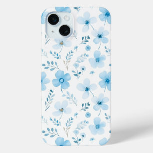 Funda Para iPhone 15 Mini Flores de patrón floral de Boho azul Pastel
